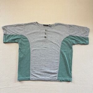 Vintage Gitano World Class Gray Striped Shirt Womens Medium Short Sleeve